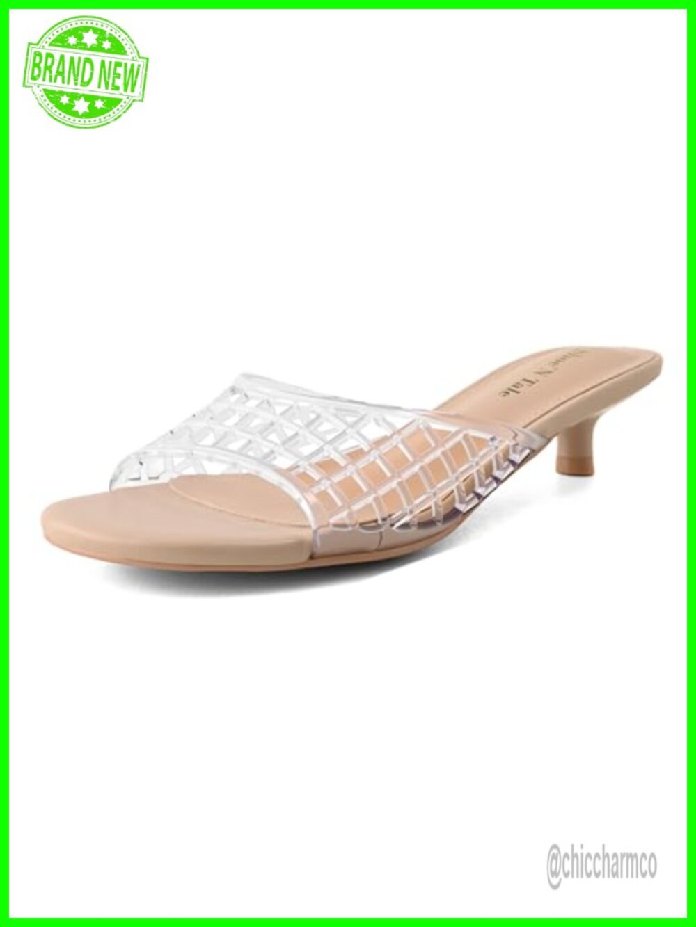 Clear Mesh Kitten Heel Sandals Slip-On Mules Round Open Toe Women's